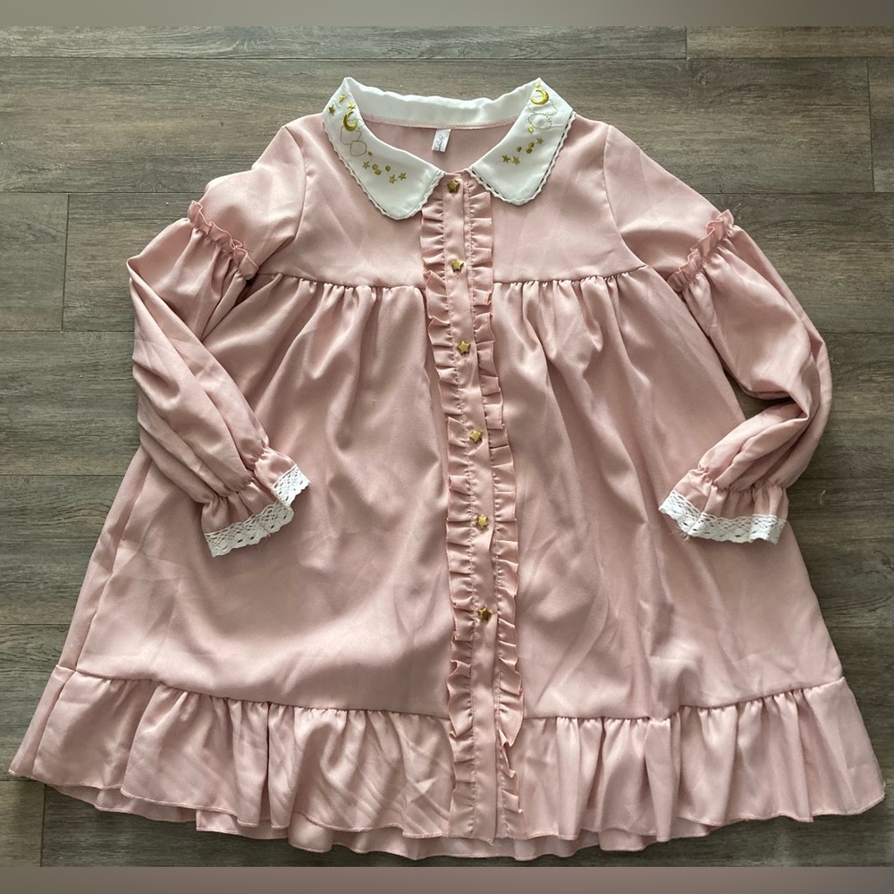Pink Kawaii Cosplay Ruffles Stars Dress with Peter Pan Collar Lolita Halloween